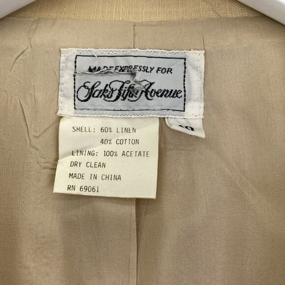 Saks Fifth Avenue Linen/Cotton Safari Tan Blazer - Picture 3 of 5